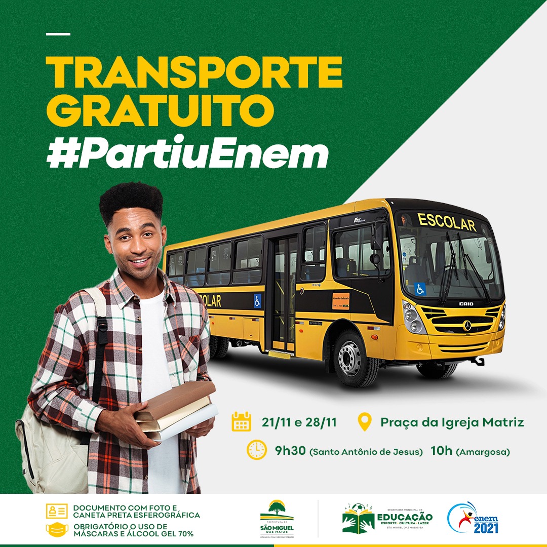 ENEM: Prefeitura disponibilizará transporte para quem for realizar o exame.